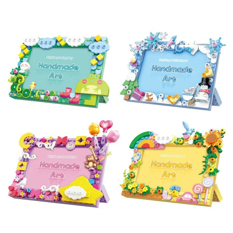 Genuine Creative Sunflower Photo Frame Building Blocks Star Picture DIY Articles Craft Decorations Assemble Bricks Kids Toy Gift