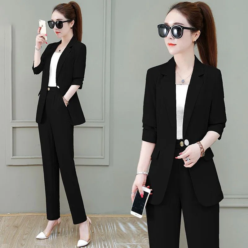 2024 Summer New Unlined Thin Jacket Blazer Wide Leg Pants Two-piece Set Elegant Women's Office Casual Set Business Suit