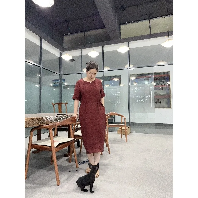 

Han Haax Women's Loose Fit Midi Dr ort Sve Comfortable Breathable Summer Dr Artistic Sle Dstring l W...