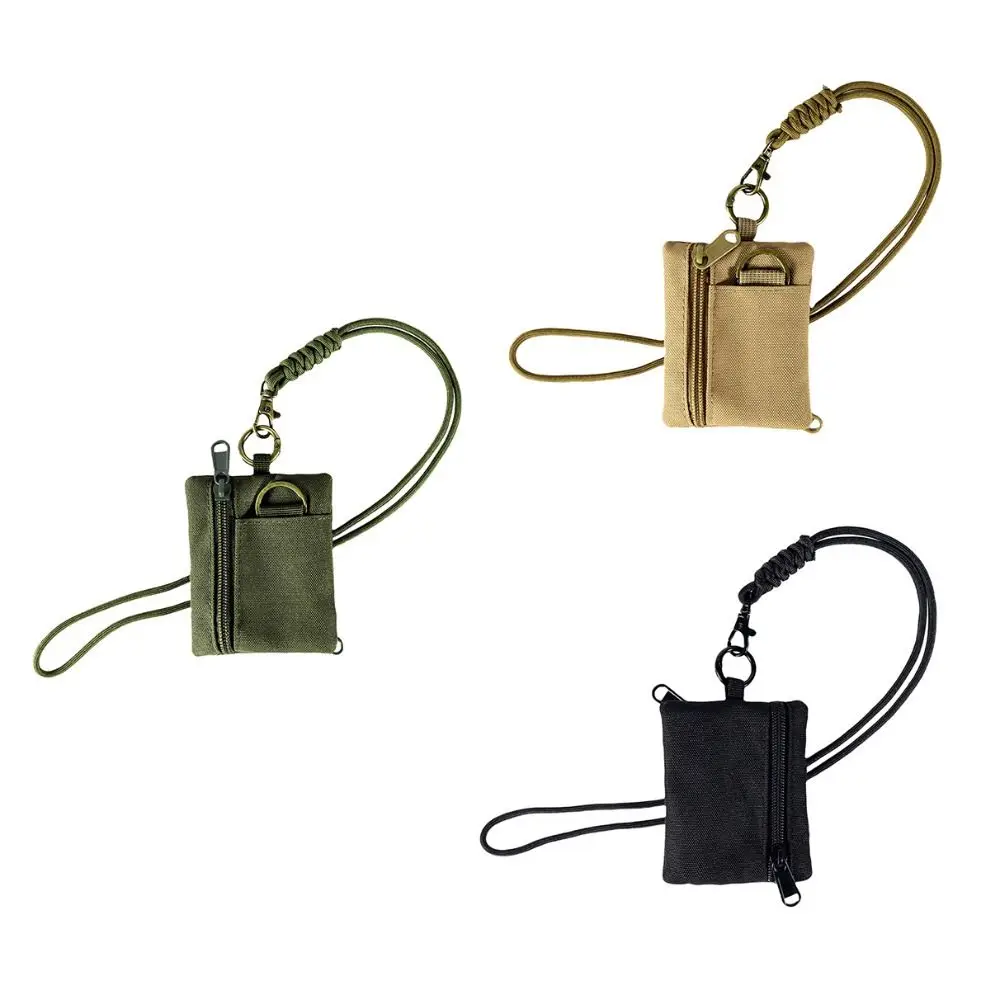Portable Square Hanging Neck Coin Purse Zipper Casual Oxford Cloth Mini Wallet with Lanyard Nylon Small Card Holder Sports