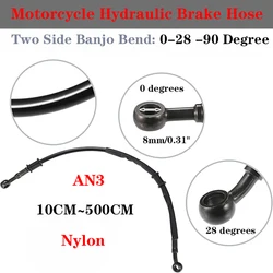 8mm 0°to28°to90° Motorcycle Dirt Bike Braided Line Steel Brake Hose Cable Hydraulic Banjo Pipe 100mm-5000mm Universal Racing