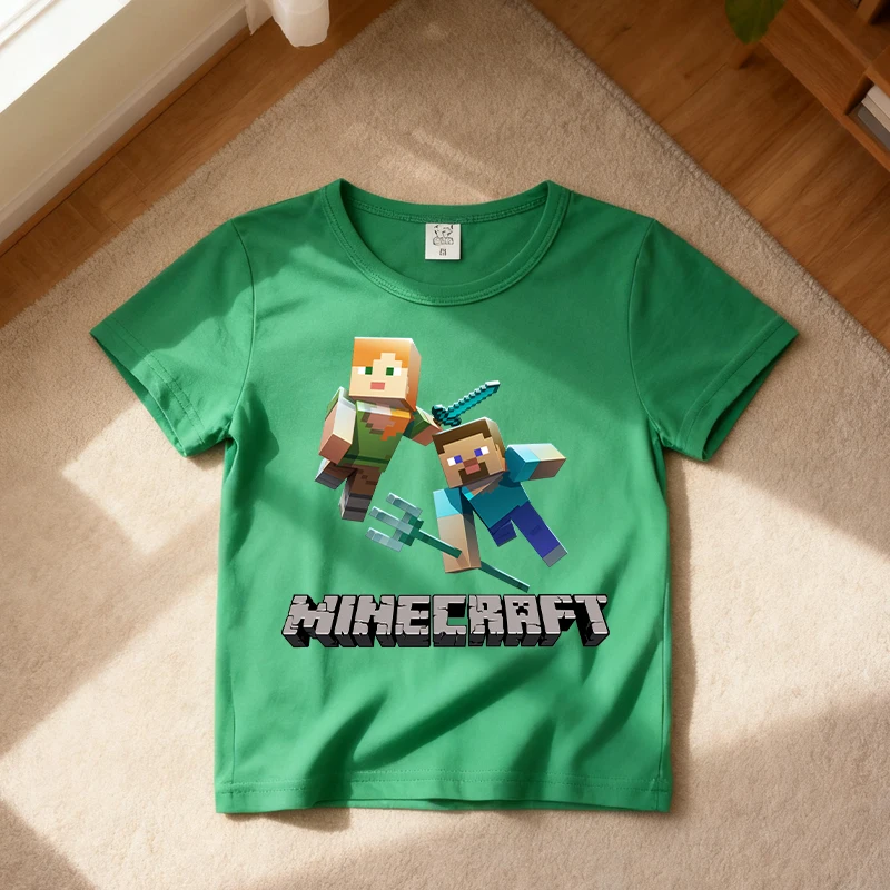 

New Game Theme Child Short Sleeve T-shirt Miner Crafted Print Tops Boy Casual Round Neck Tees Summer Children Clothing Tees Gift
