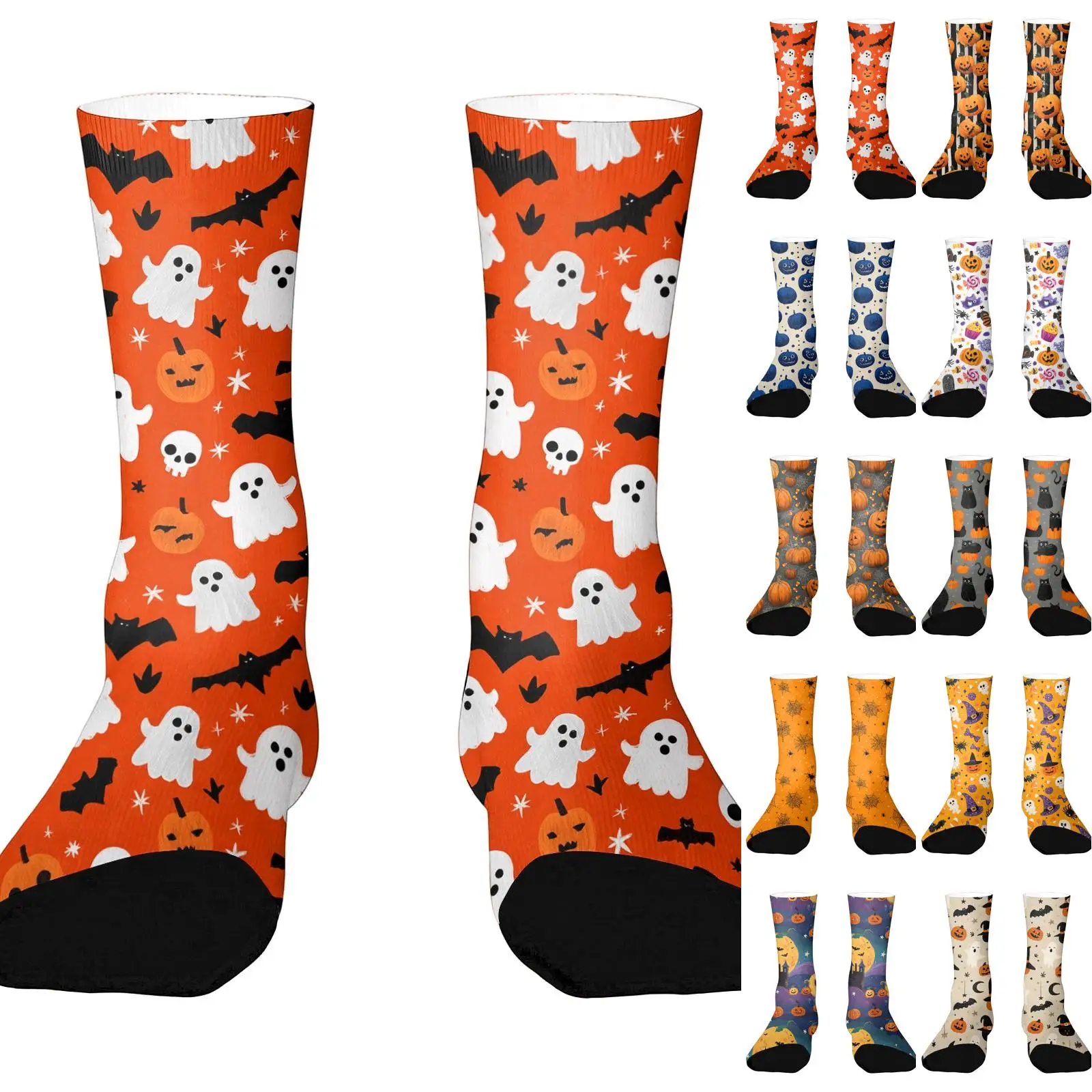 Halloween Socks Unisex Breathable Comfortable Crew Pumpkin Ghost Printing Festival Hosiery Soft Casual Matching Socks