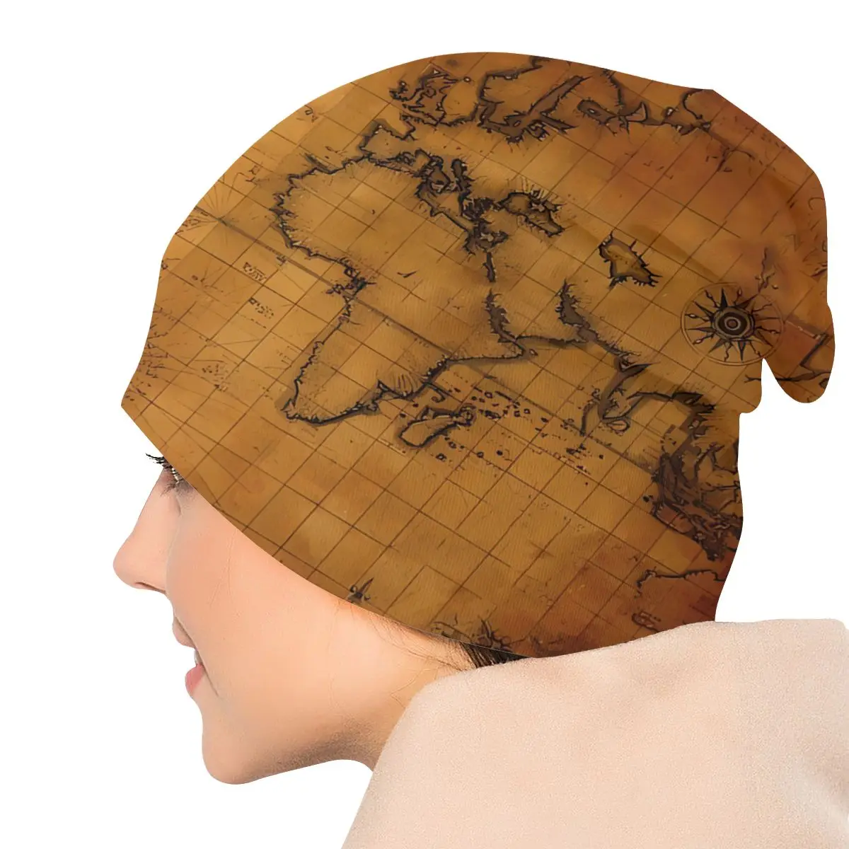 World Map Fashion Hats World Oldest Vintage Map Drawn By Hand Thin Hat Bonnet Hipster Skullies Beanies Caps Men Women\'s Earmuffs