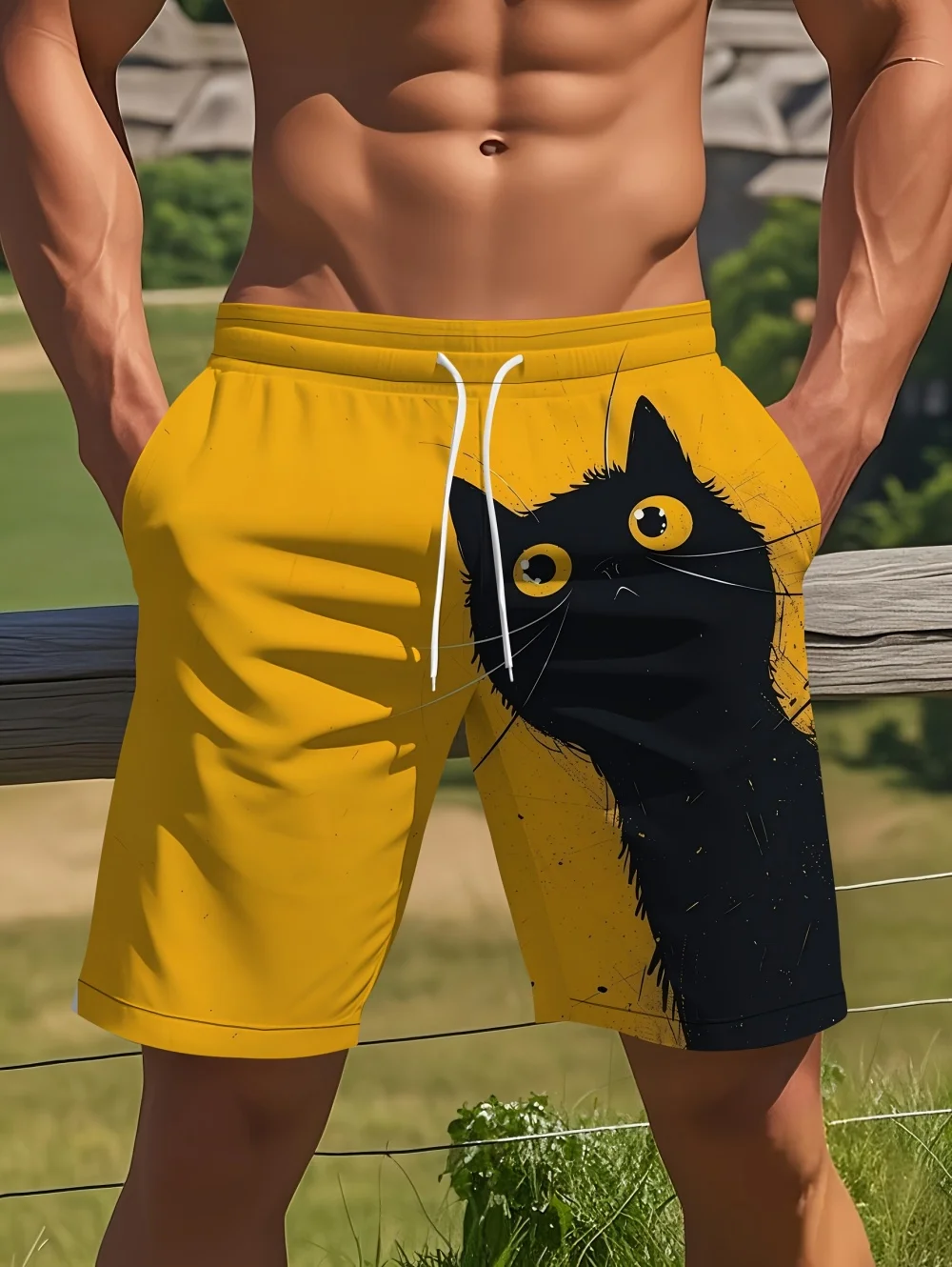 Funny Animal Cat 3D Print Men's Casual Shorts Breathable Drawstring Swim Trunks Cat Pattern Summer Sportwear Shorts Man Clothing