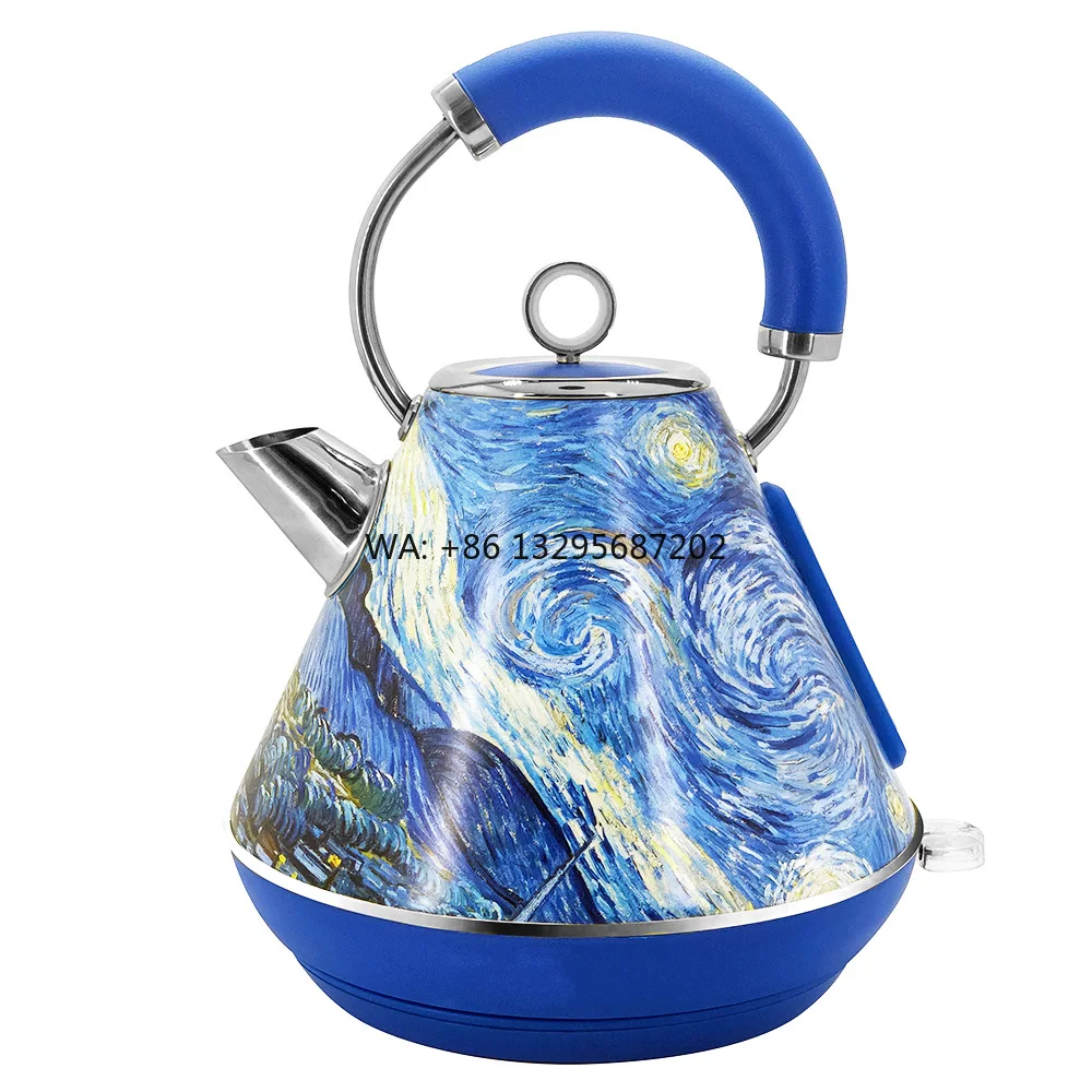 

5 pieces Retro Printed Cordless Blue Customized Electric Tea Kettle Vintage Style Custom Electric Kettle With Ce
