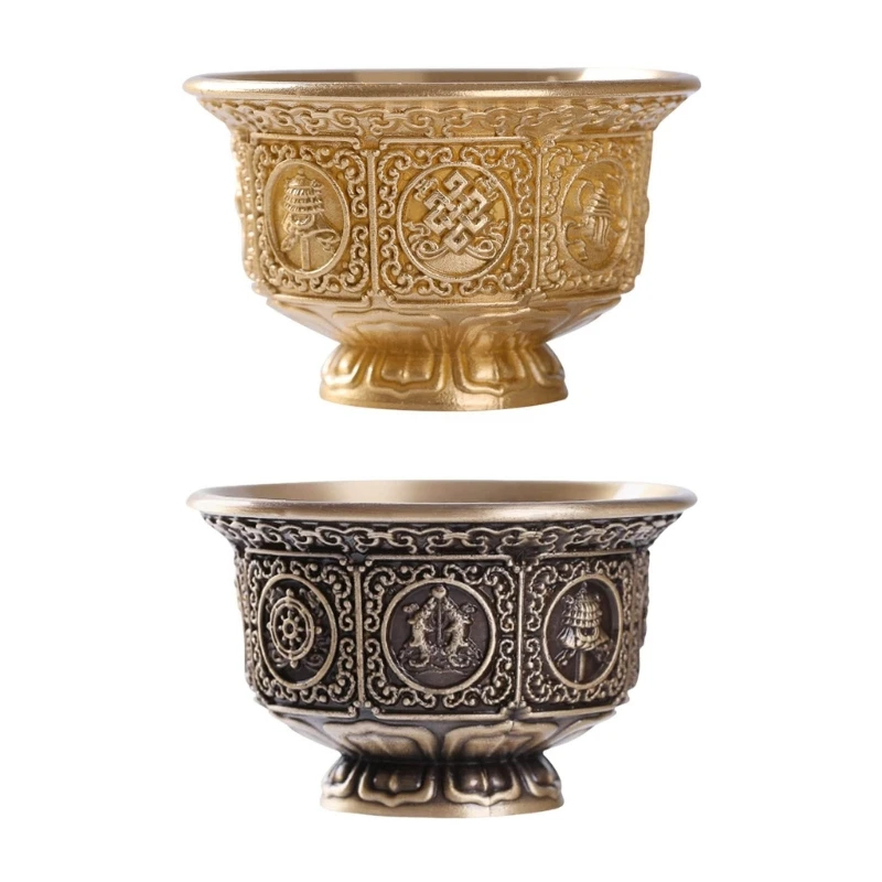 R1WA Sacred Tibetan Ritual Cup Eight Auspicious Symbols Holy Water Bowl for Prayer Religious Ceremonies Supplies