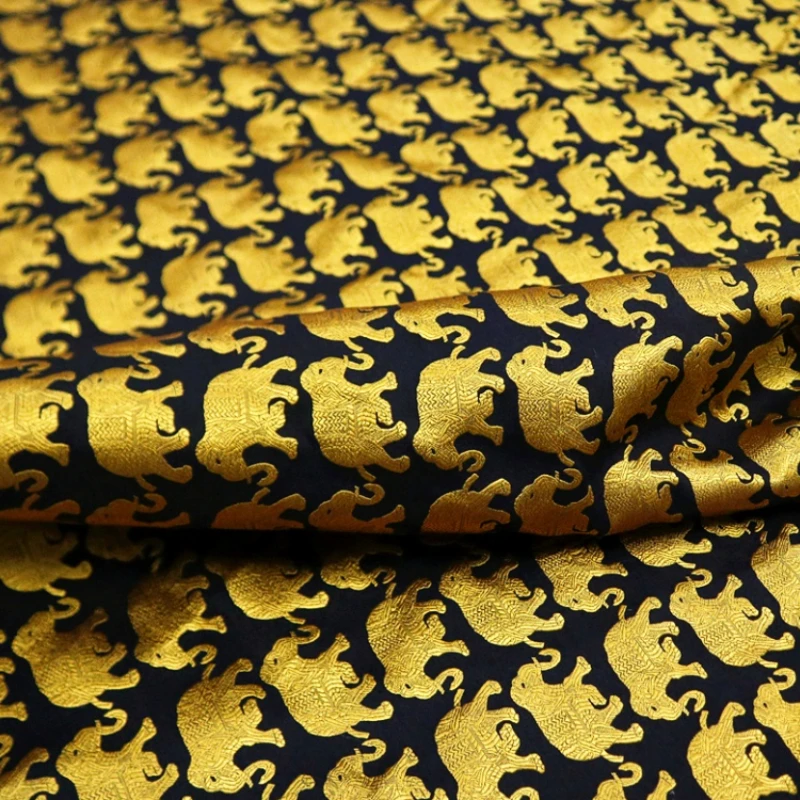 Tecido jacquard brocado tailândia elefante dourado tridimensional fio-vestido tingido blusão casaco marca europeia moda pano