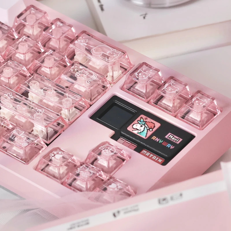 Leuke Jelly Cat Thema Keycaps 140 toetsen PBT + PC Keycaps Roze Kersenprofiel Aangepaste Key Caps voor mechanisch toetsenbord Geschenken PC Gamer