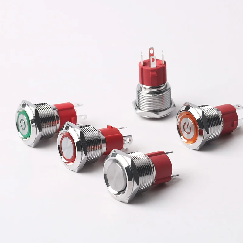 19mm 10A Ring LED Red Blue Green 12v Latching Momentary Metal Push Button Switch With Cable harness Power Symbol