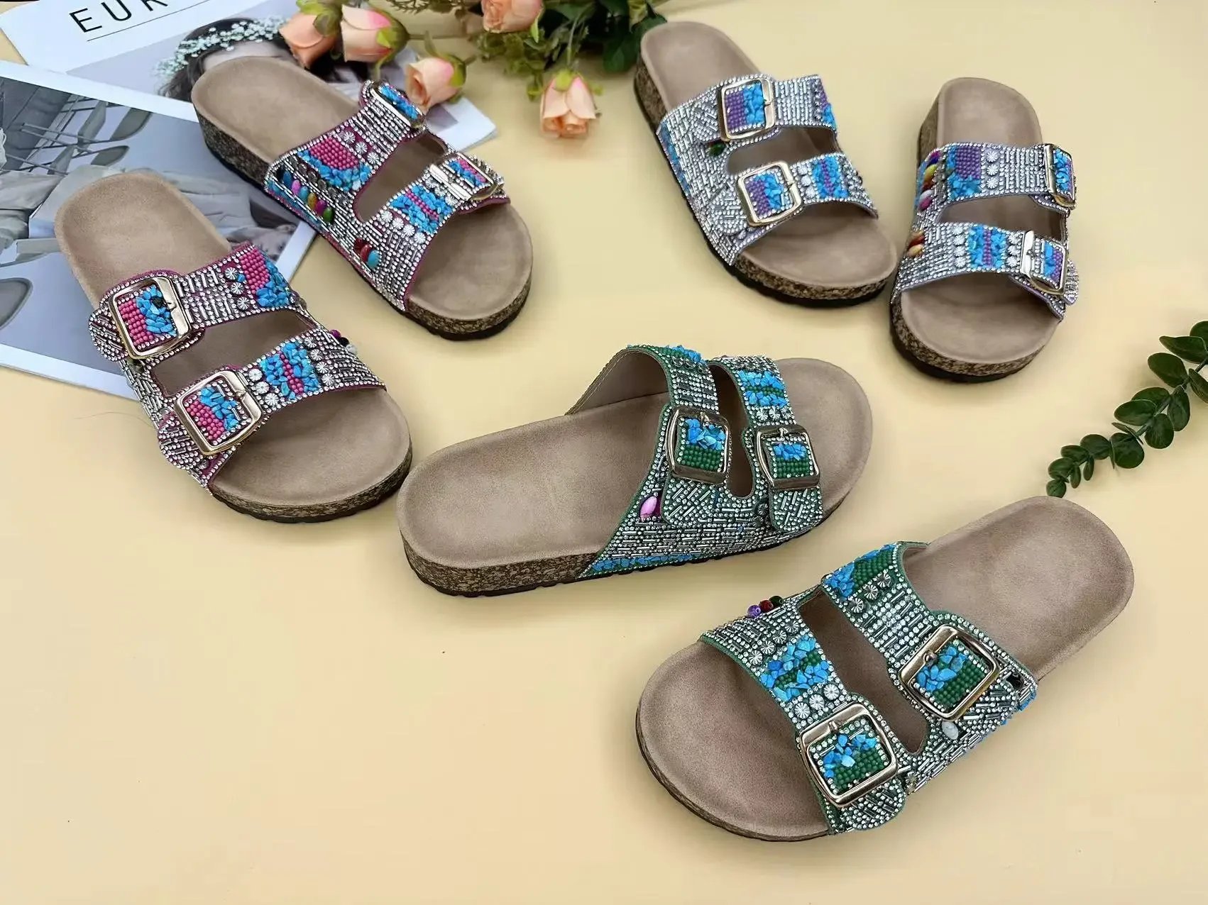 Se9894448672640b699af1a916c32e0a7n Trendy Double Buckle Ethnic Cork Slippers for Fashionable Beach Days