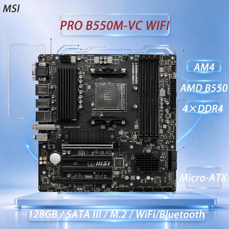 MSI PRO B550M-VC WIFI Motherboard AM4 Support Ryzen 7 5800X 7 5800XT 5700X3D 5 5600X 5600 5 5500 CPU DDR4 Micro-ATX AMD B550 PC