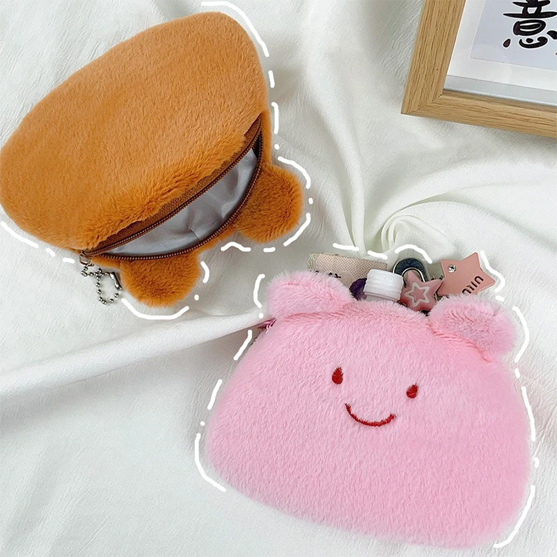 Cute Cartoon Butter Bear Plush Coin Bag Kawaii Money Change Pouch Earphone Storage Bags Zipper Purse For Children Gifts