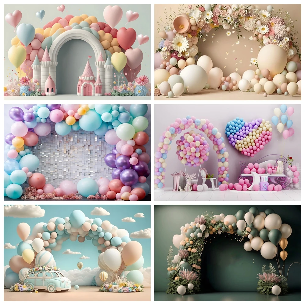 

Newborn Photography Background Pink Balloon Flowers Garden Girls Birthday Party Cake Smash Portrait Decor Photo Backdrop Studio
