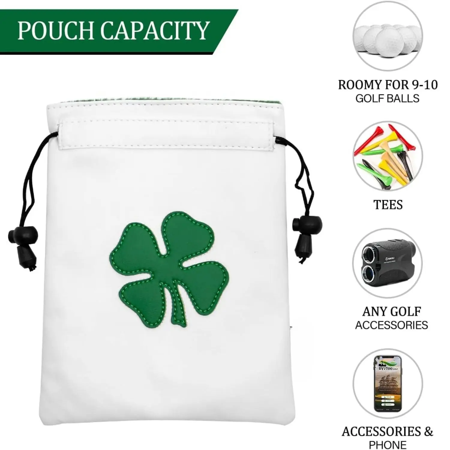 Funny Golf Valuables Pouch, PU Leather Golf Tee Pouch with Drawstring Closure Golf Ball Handbag Portable Ball Pouch