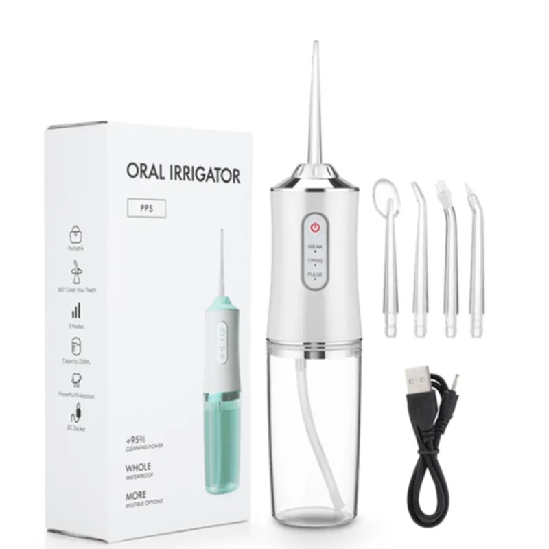 buccal aste par USB, jet d'eau dentaire portable, 6 embouts, 240ml d'eau précieuse, nettoyeur de dents