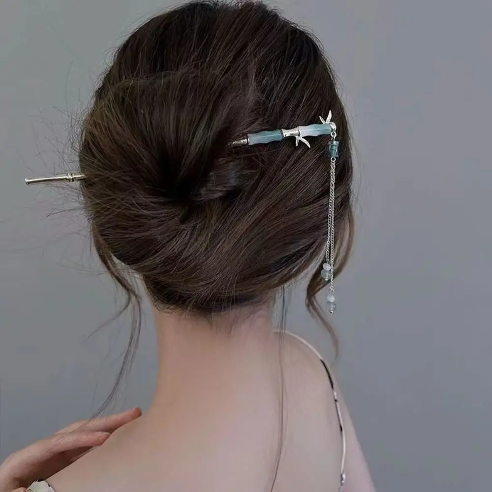 Estilo chinês estilo antigo Jade Tassel Hairpin, Hanfu Cheongsam cocar, garfo de cabelo, acessórios de cabelo, novo