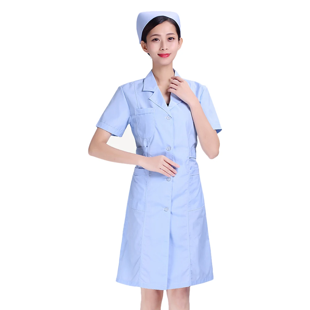 

V neck Nurse Suit White Coat Slim Design Lightweight Nursing Uniform Beautician Doctor Hospital Lab Pharmacy Cotton Simple