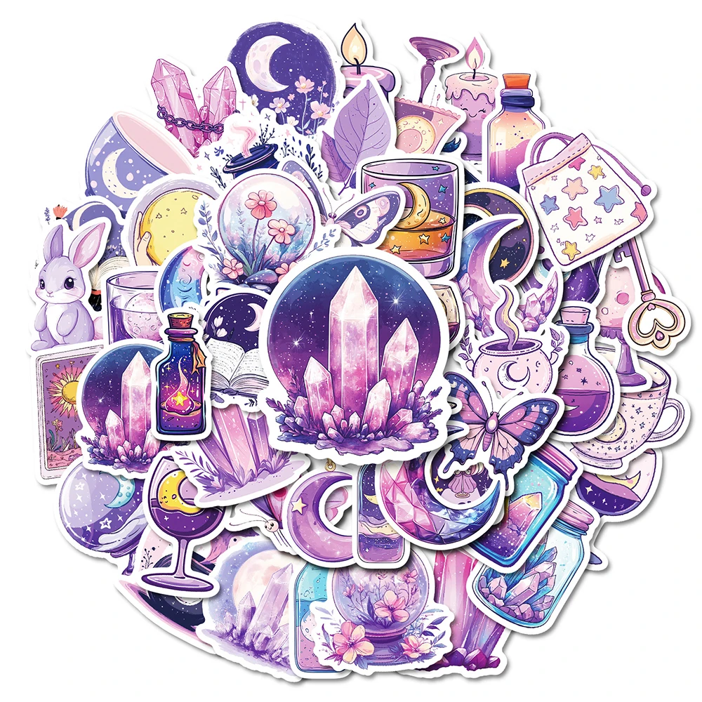 10/30/50pcs Cute Cartoon Purple Moon Stickers Magic Crystal Graffiti Decals Luggage Luggage Suitcase Waterproof Kids DIY Sticker