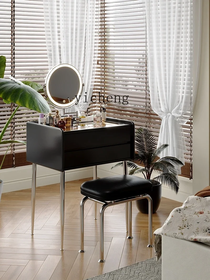 Zk Mini Dressing Table Retro Bedroom Storage Makeup Table Glass Solid Wood Dressing Table