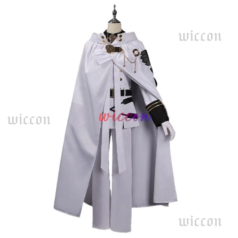 أزياء ميكايلا هياكويا التأثيرية أنيمي ساروف أوف ذا إند كوسبلاي للهالوين عباءة بيضاء معطف خندق سروال قفازات شعر مستعار موحد للعب