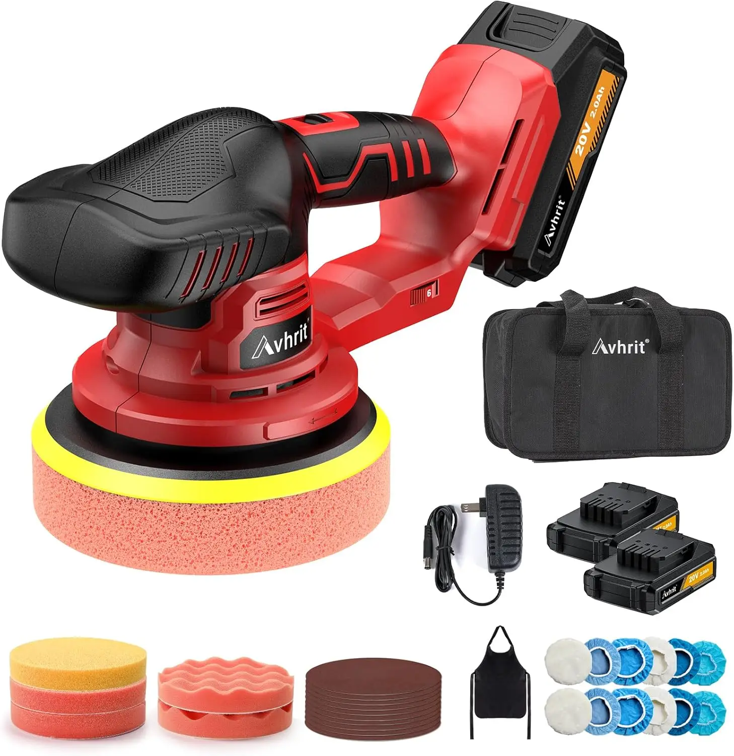 Cordless Polisher 20V with 2 Batteries, 6 Variable Speed up to 5500 RPM, 6 Inch Car Buffer Polisher for Car Detailing, Polishing