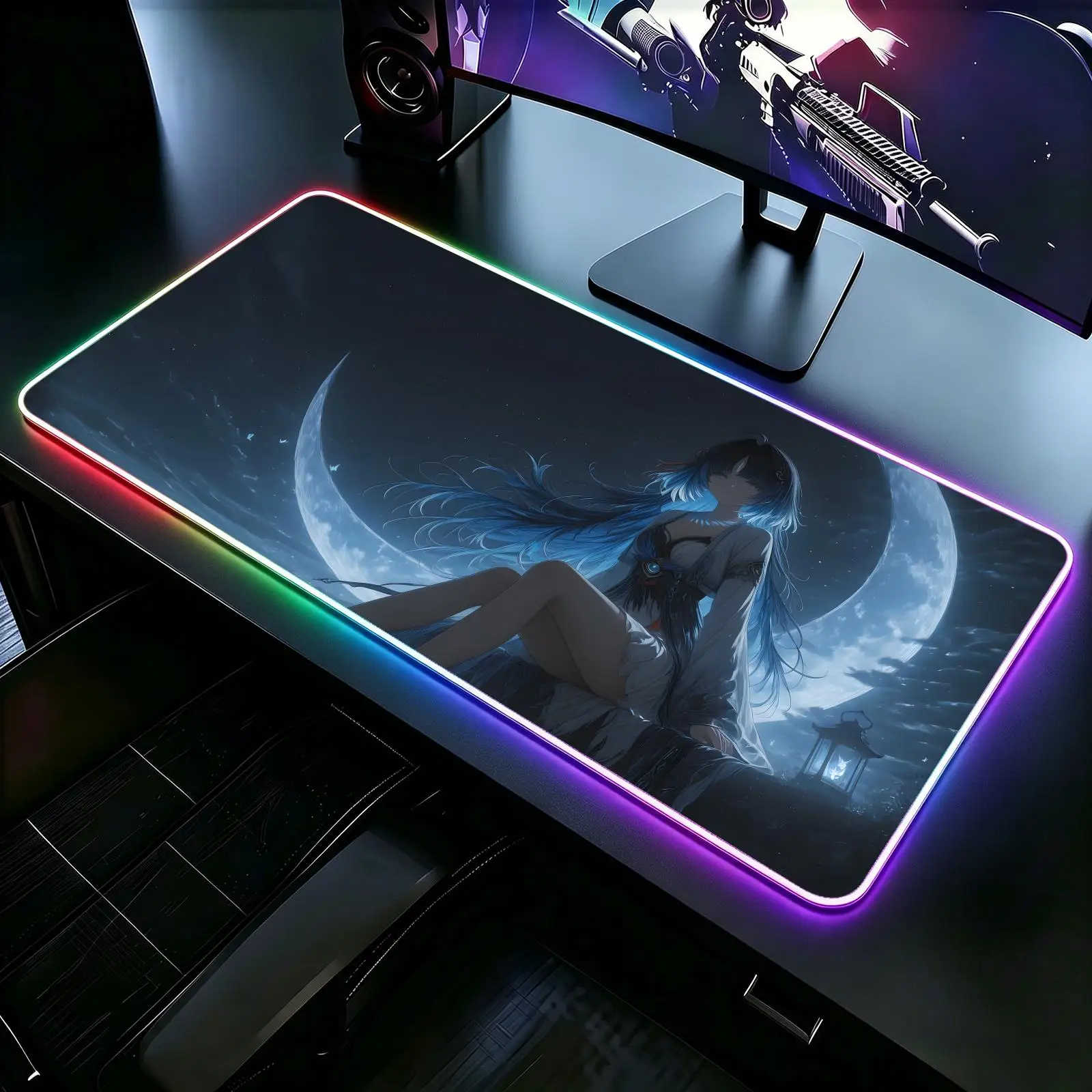 RGB Glow Gaming Desk Pad,wearproof sewn border, anti-slip mat for desktop, bedroom & office use Wuthering Waves YangyangXuanling