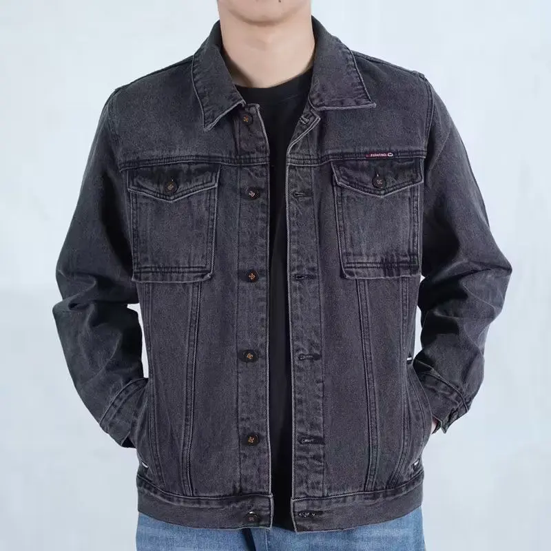 

Fall New Men's Denim Jaet Loose Casual Wear-Resistant High-End Workwear Top Faionable Korean Sle Outerwear