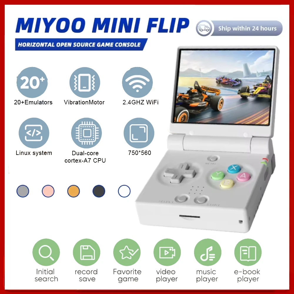 

Портативная игровая консоль Miyoo Mini Flip Retro с 2,8-дюймовым IPS-экраном, портативный видеоплеер, портативный классический игровой эмулятор
