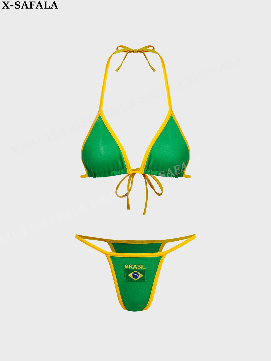 

Brazil Country Flag Tie Straps Women Micro Sexy Bikini Bra Set Summer Beachwear Sexy Beach Two Pieces Bathing Suits Swimwear