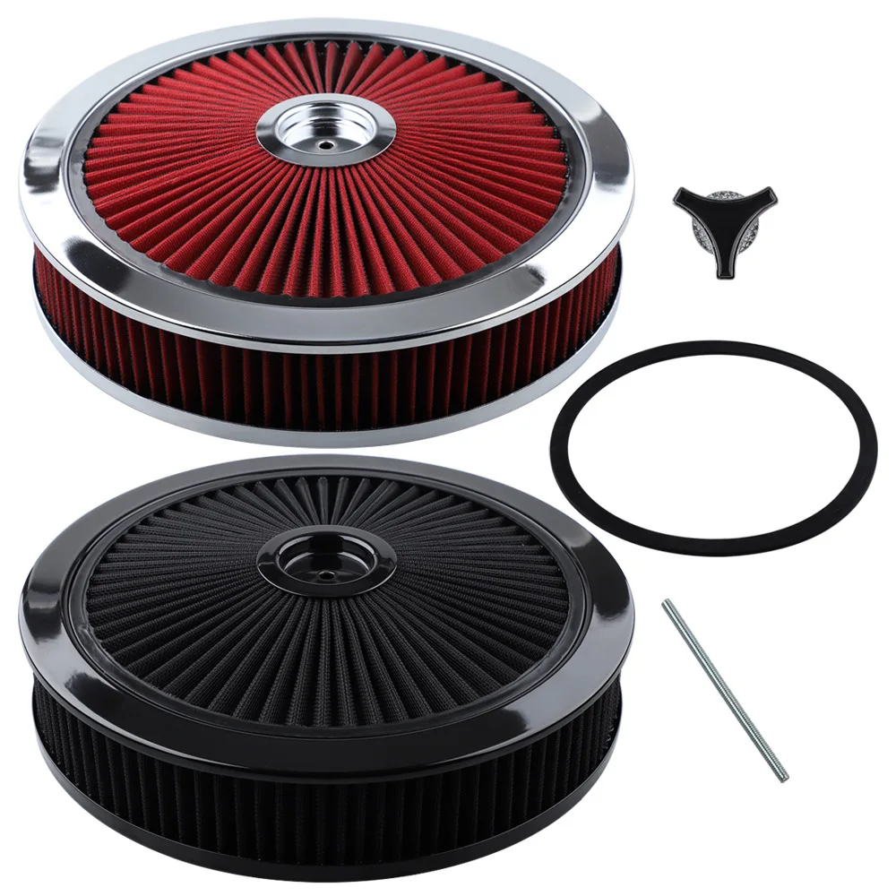 Reusable Washable Round Air Filter 14x3 Inch High Flow Intake Cleaner Compatible With Chevy GMC Ford Engine Parts