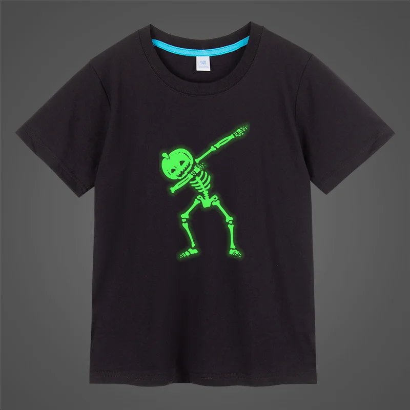 Cool Skeleton Green Fluorescent Luminous Children T-shirt Tops Summer Boy Girl Men Woman T-shirts Punk Party Kids Clothing