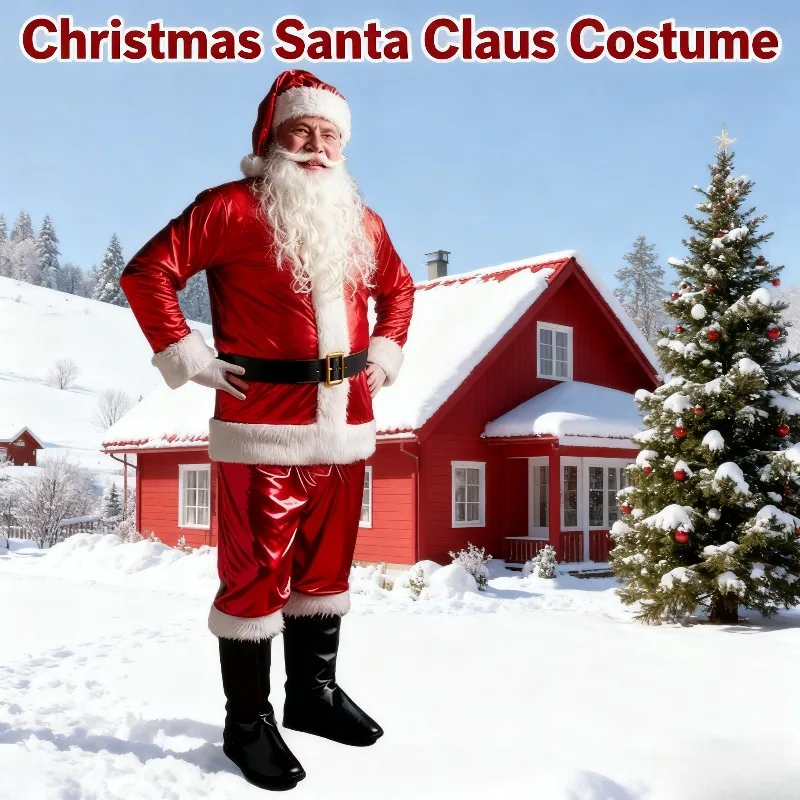 

2025 Christmas Santa Claus Costume Set, 5-Piece Holiday Atmosphere Cosplay Performance Outfit