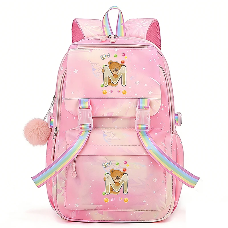 

Bear Alphabet Printed Backpacks,teenager Fashion Casual Backpack, Anime Cartoon School Bags,Daily Travel Bagpack for Students