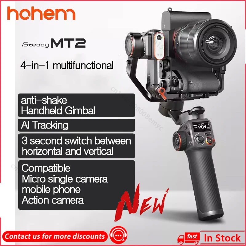 Hohem iSteady MT2 Camera Stabilizer Handheld PTZ Follow-up Video Vlog Shooting Kit With AI Track 3-axis Anti-shake Selfie Stick