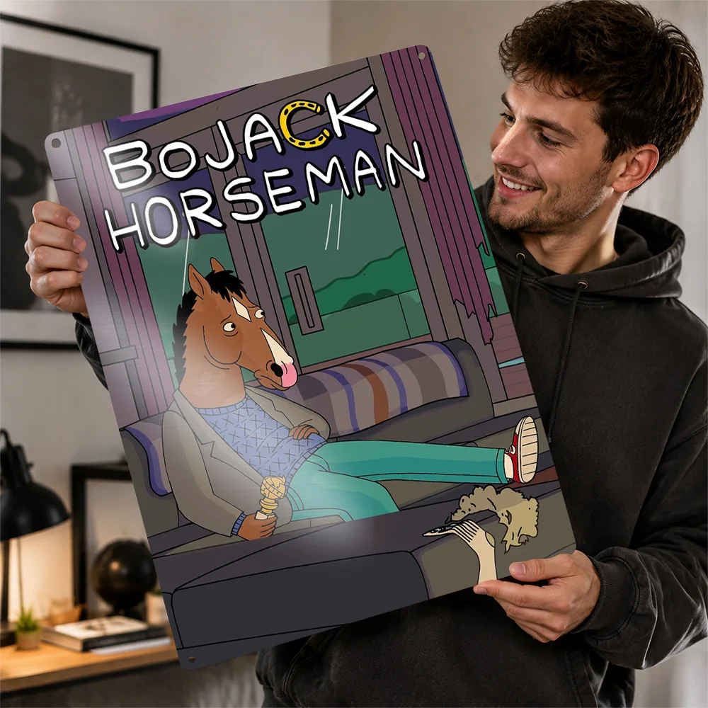 Bojack Horseman Sitting On Couch Textured Metal Poster Cinematic Wall Art For Media Room Customized Aluminum Sign Birthday Gift