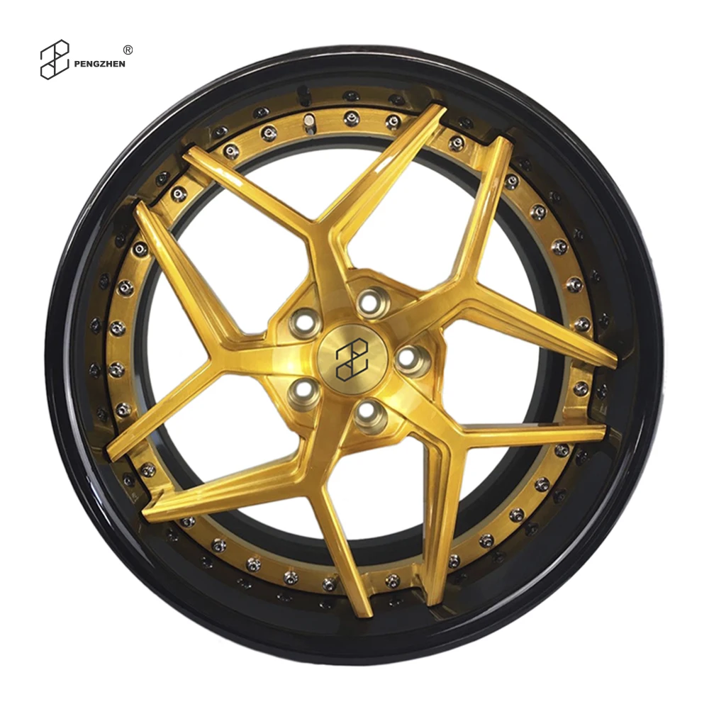 Forged Aluminum Wheels Rims Two-Piece Brushed Gold 114.3x5 Deep Lip 20-24 Inch Five Spoke Design for Fo rd for Mustang
