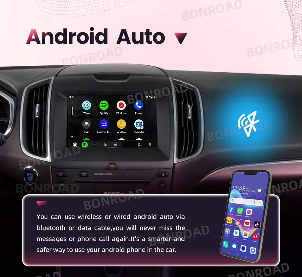 BONROAD Drahtlose CarPlay Android Auto Interface Modul Für Ford Edge Taurus F-150 Explorer Escape 2013-2016 Bluetooth Adapter – Detail 4