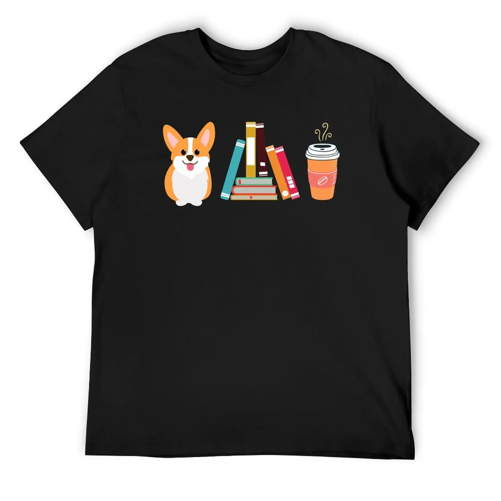 

Corgi, Books and Coffee - symbols no words. T-Shirt affliction shirts summer top quick drying Men's cotton t-shirt