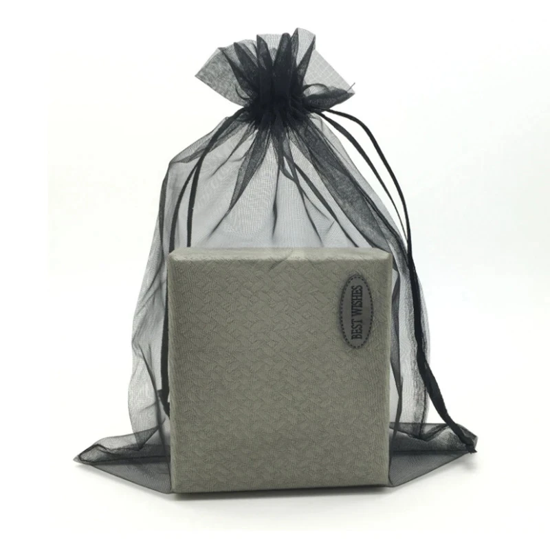 100pcs 30x40cm Organza Gift Bags with Drawstring White Jewelry Favor Pouches Christmas Wedding Party Festival Candy Bags Black