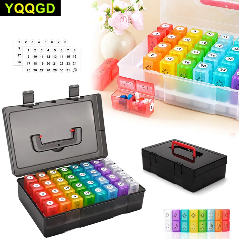 1 Stück Monatlicher Pillenorganizer für 2 Mal Täglich, 30-Tage-Pillenbox mit 32 Täglichen Fächern und Reiseetui, für Vitamine, Fischöl