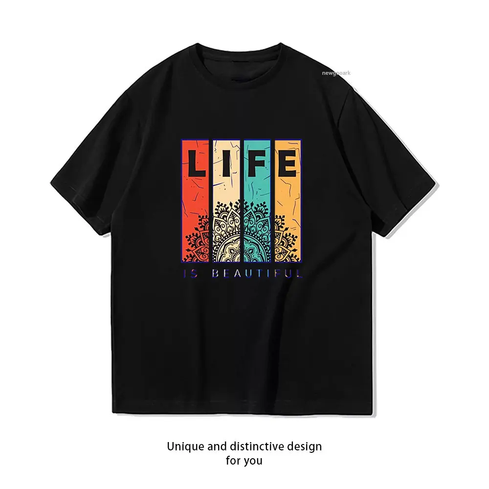 Camiseta Life is Beautiful Henna, camisetas informales de algodón con gráficos, ropa de calle creativa, camisa clásica con cuello redondo