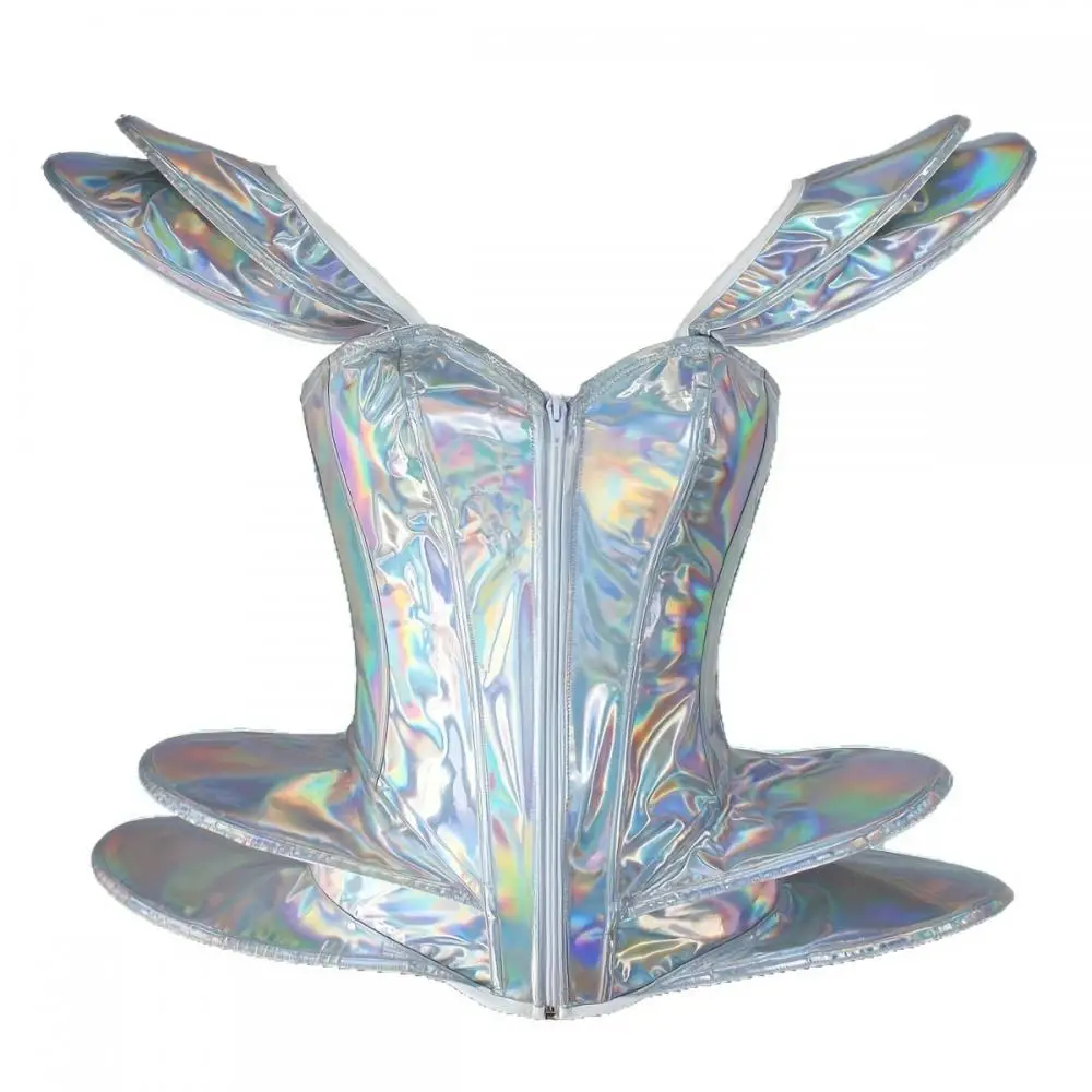 Damen-Korsett im Punk-Stil, glänzendes Metallic-Finish, glitzerndes PU-Leder, 3D-Schulterflügel-Formung, Crop-Top, Halloween-Party-Set – Detail 4