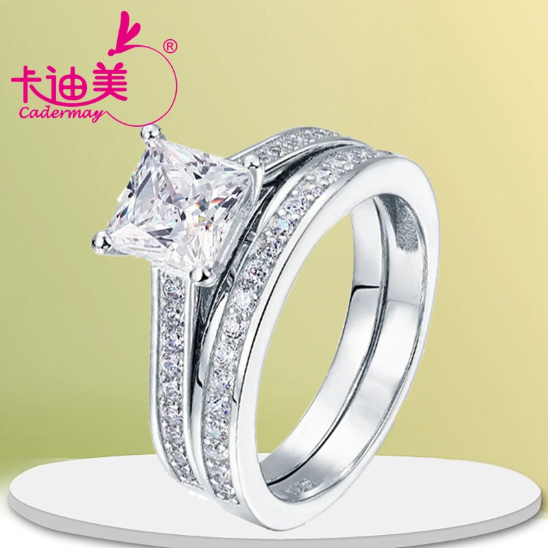 CADERMAY S925 Sterling Silver Rings Rose Gold Plated 1.5CT Princces Cut D VVS1 Moissanite 2pcs Rings For Women Jewelry