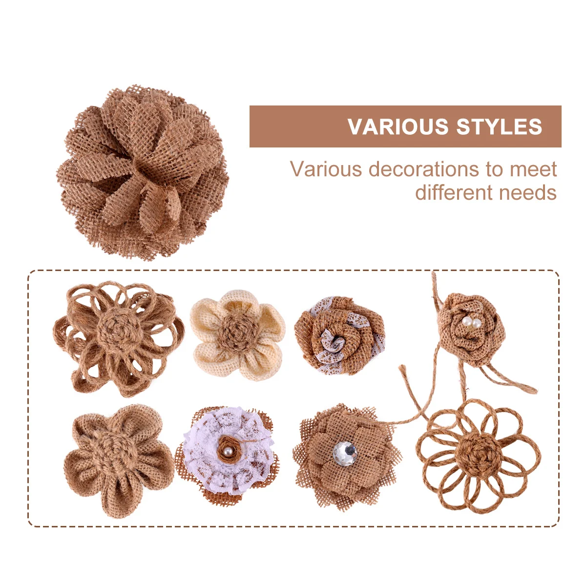 

9Pcs Eco Friendly Jute Flower Decoration Rustic Linen Craft Accessory for Wedding Party Festivals Assorted Color