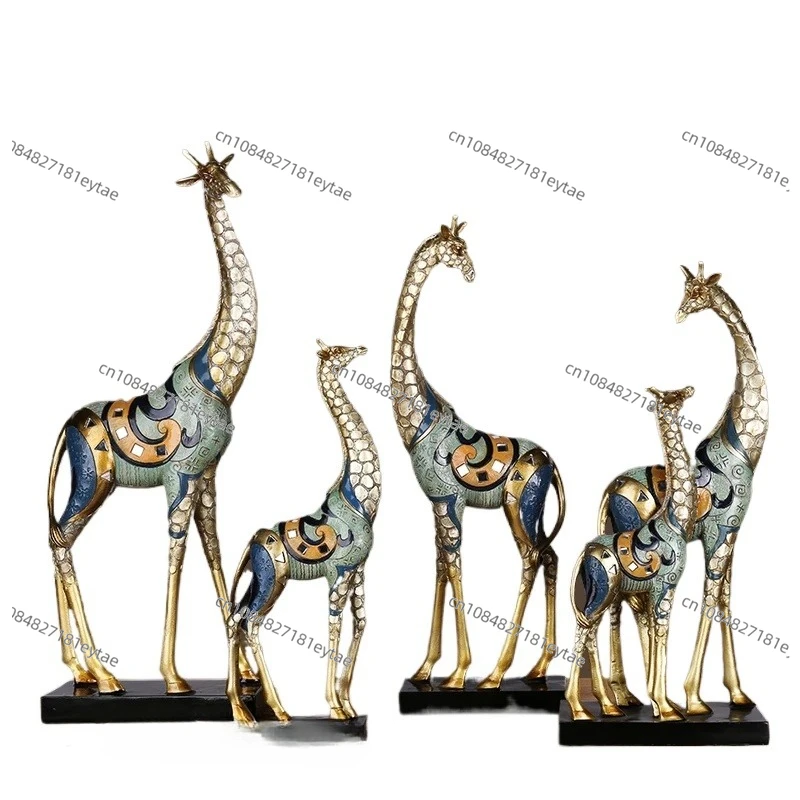 

Статуэтка «Золотой Жираф: Мать и дитя» — Современная декоративная скульптура из смолы для дома