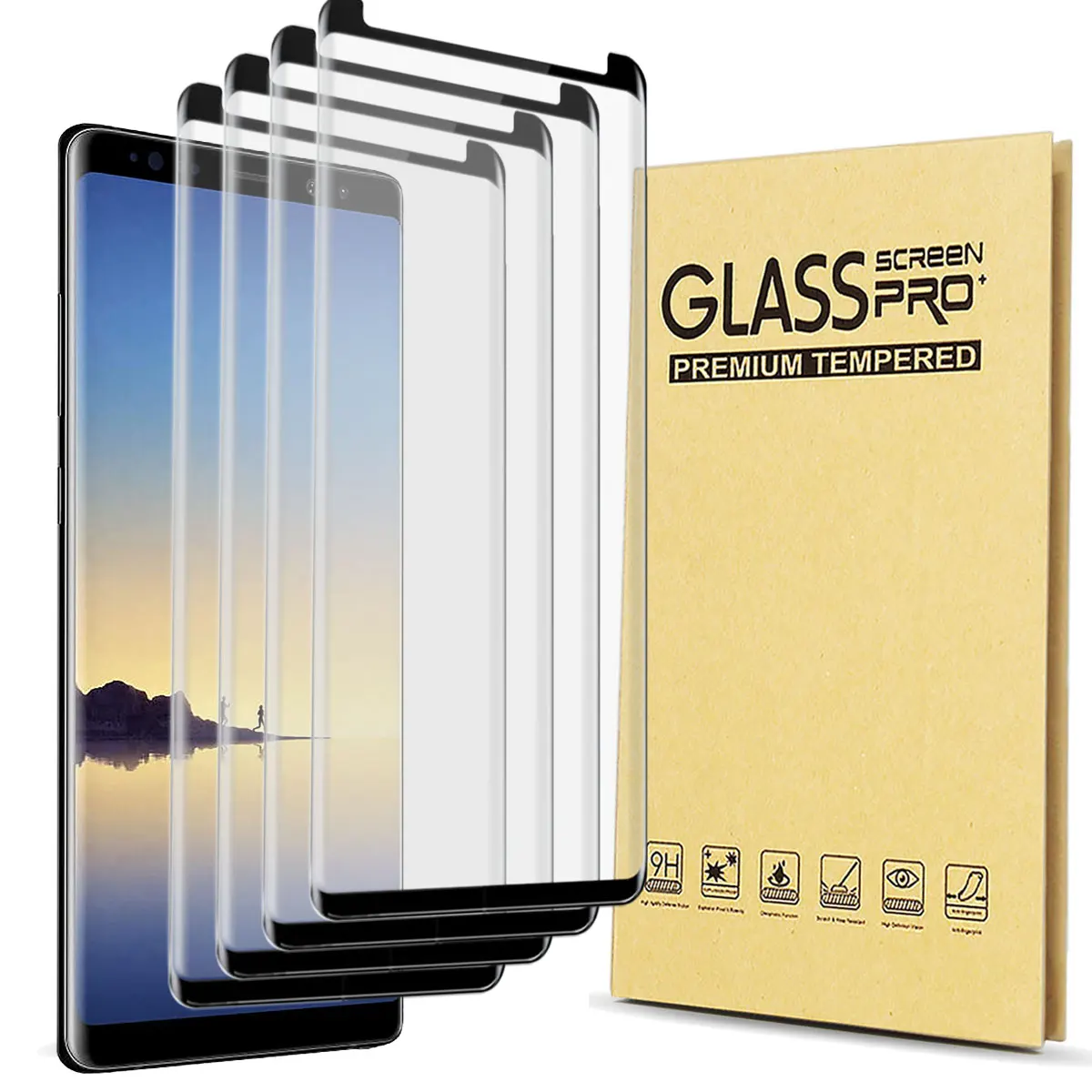 4-Pack For Samsung Galaxy Note 8 Case Friendly Full Coverage Clear Tempered Glass Screen Protectors