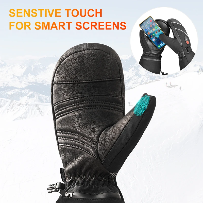 SAVIOR HEAT Winter Electric Heated Gloves Warm Men Women Sheepskin Leather Waterproof Rechargeable Battery Warm Hand Ski Gloves