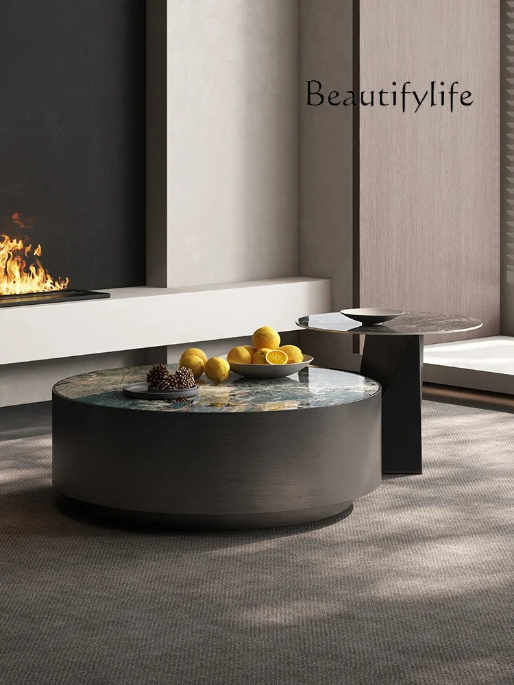 

round Combined Tea Table Living Room Light Luxury High-End Household High-End Marble Stone Plate Tea Table