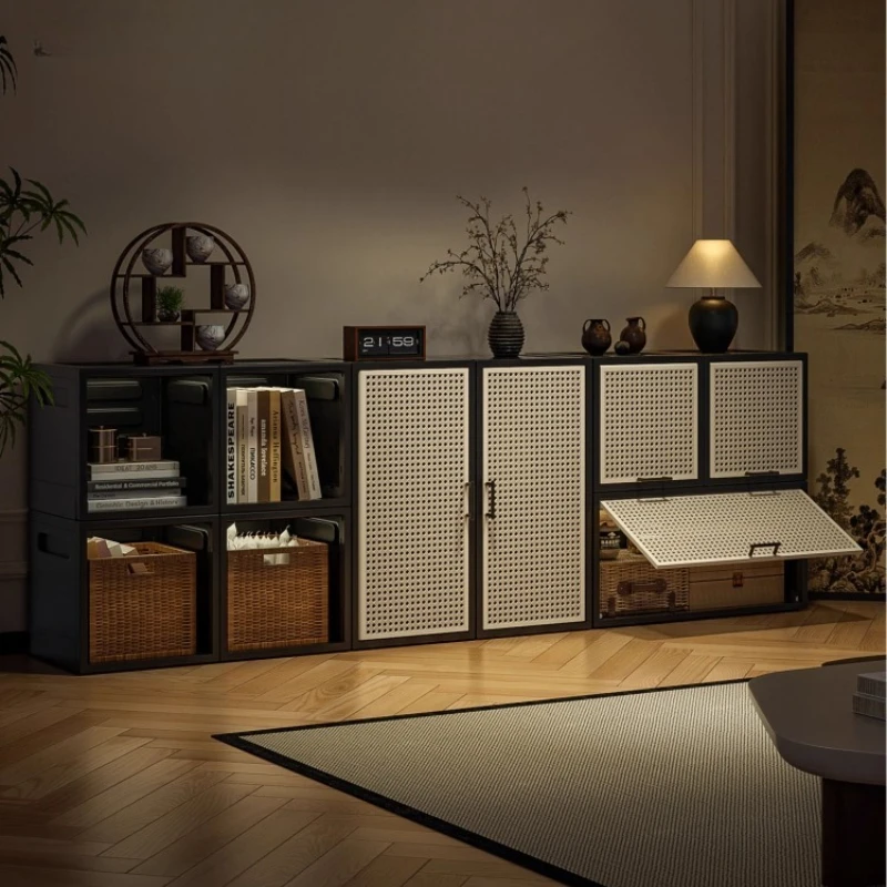 

Retro Foldable Storage Box, No-Assembly Living Room Flip Cabinet, Large Toy Storage Chest, Black Multi-Function Organizer Drawer